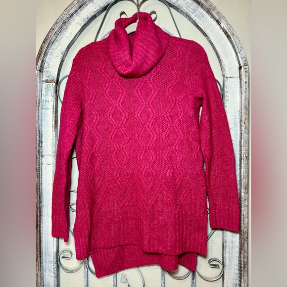 Sonoma Women's Pink Cable Knit Cowl Soft Tunic Sweater - Picture 2 of 11